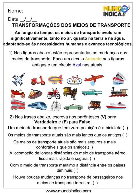 7 Atividades de Geografia sobre Meios de Transporte: Identificação ...