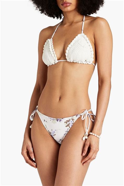 Zimmermann Floral Print Crocheted Triangle Bikini The Outnet