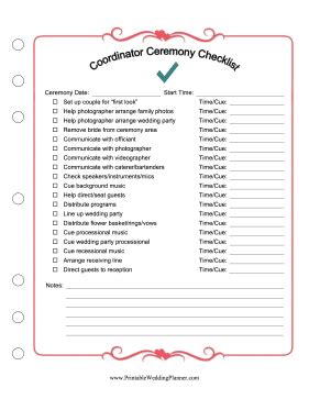 Wedding Coordinator Ceremony Checklist