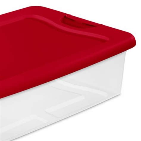 Sterilite 32 Qt Under Bed Latching Storage Container W Hinge Lid Red