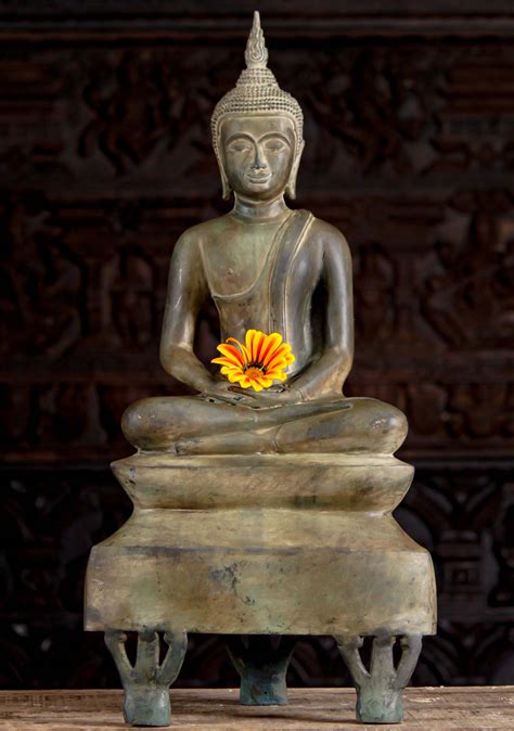 Sukhothai Thai Brass Buddha Statue With Beautiful Patina Seated In