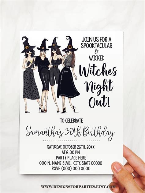 Witches Night Out Birthday Invitation Girls Night Out Halloween Witch Party Adult Birthday