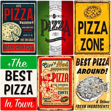 Pizza Zone Tin Sign Home Kitchen Signs Wall Decor Metal Funny Art Retro