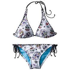 Women S Tie Side Bottom Padded White Beautiful Lily Flower Petals Printing Triangle Bikini Set