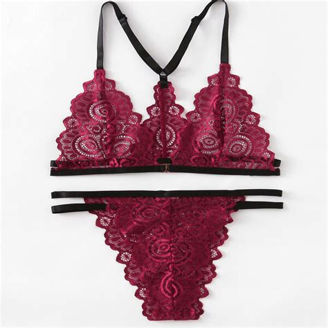 Sheln Maroon Lace Strappy Lingerie Set Snazzyway