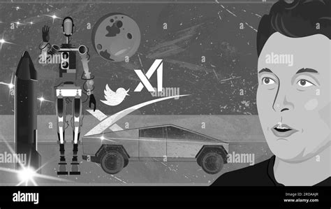 2023 Porträt von Elon Musk Raumschiff Weltraum x Twitter und Xai