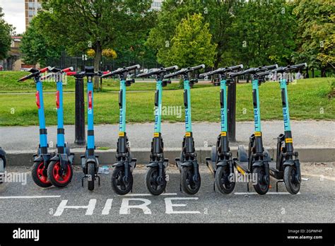 E Scooter Hire Row Of Tier Electric Scooters Vauxhall Pleasure