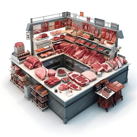 Premium Photo | Creative 3D of Butcher Market Display of Meats and