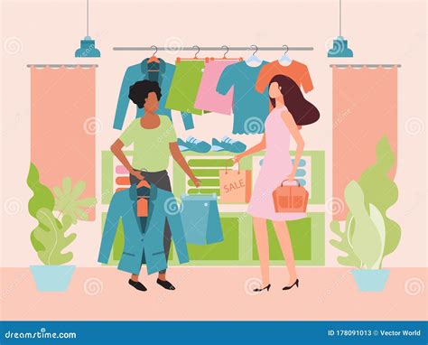 Assistant Shop Vector Illustration Flat Cartoon Woman Staff Character