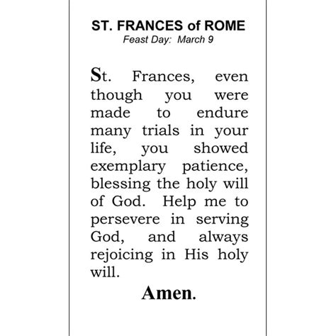 Saint Frances Of Rome Paper Prayer Card Pack Of 100