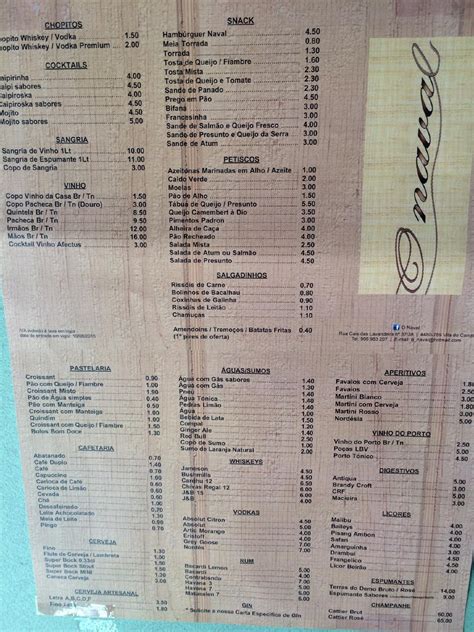 Menu Em Caf Naval Vila Do Conde