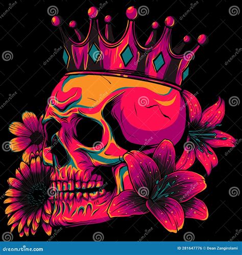 Beautiful Romantic Skull With Crown And Elegant Wreath Of Flowers On