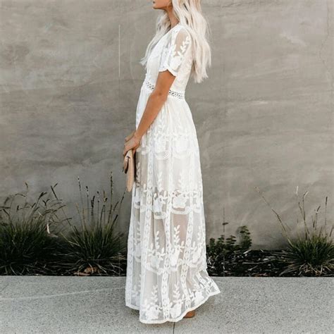 Sehr Langes Wei Es Boho Kleid Boho Kleider