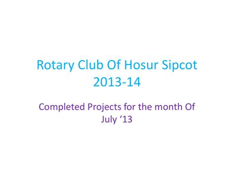 Our Presentations - Rotary Club Of Hosur Sipcot