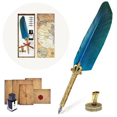 theFIU. Quill Pen, Handcrafted Quill Pen and Ink Set, Antique Dip ...