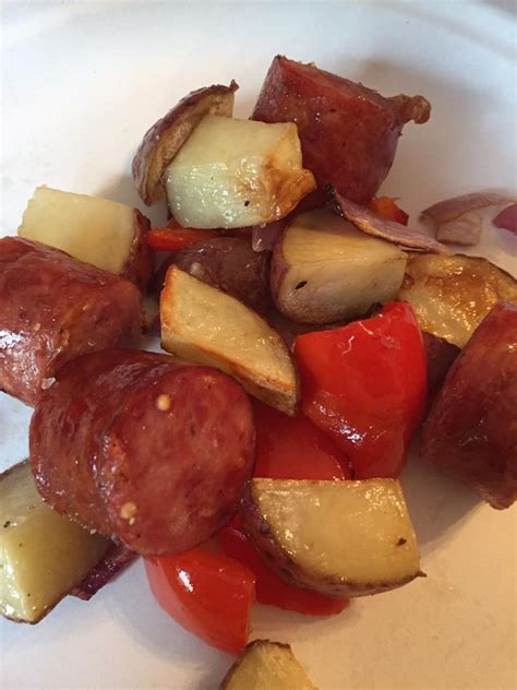 Air Fryer Kielbasa Potatoes Onions LadyJMayo Copy Me That