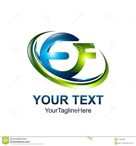 Initial Letter Ef Logo Template Colored Green Blue Swoosh Design Stock