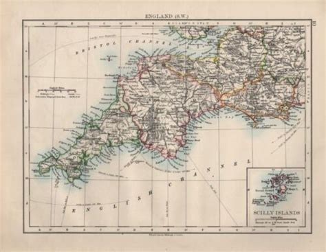 Vittoriano Mappa Inghilterra Sud Occidente Cornwall Devon