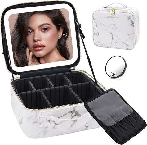 Jadazror Makeup Bag With Mirror And Light Makeup Case With