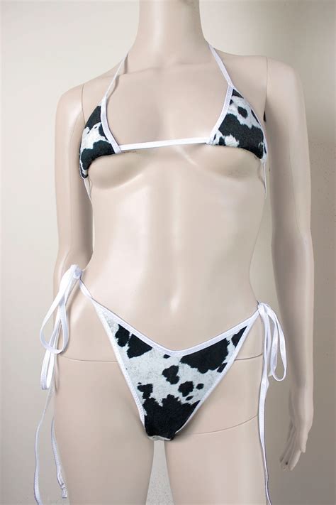 Cow Print Bikini Micro Bikini High Cut Bikini Set Two Piece Etsy