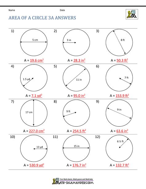 Area Of A Circle Easy Worksheet