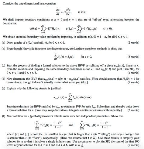 Solved Consider The One Dimensional Heat Equation Lu Der We