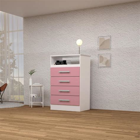 Cômoda Gaveteiro Jessica 100 MDF Branco Rosa Azul Acp Cômoda