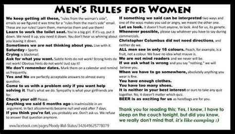 Men S Rules For Women Pretty Funny Man Rules How To Memorize