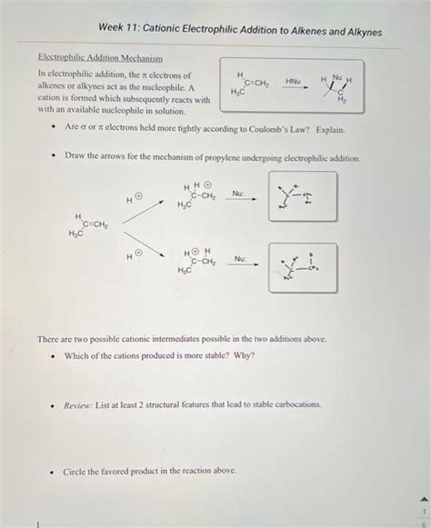 Solved Week Cationic Electrophilic Addition To Alkenes Chegg