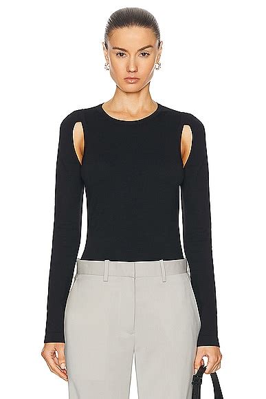 Helmut Lang Cutout Crewneck Top In Black Fwrd