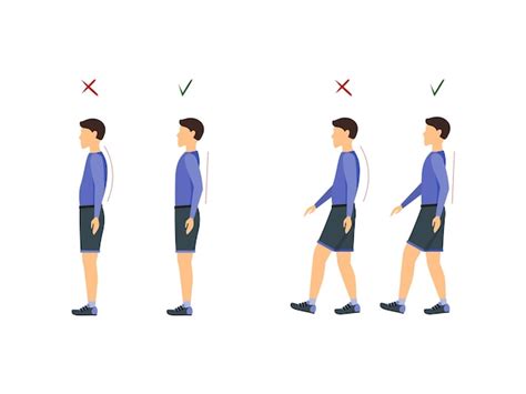 Postura Correcta E Incorrecta De Pie Y Para Caminar Concepto De Salud