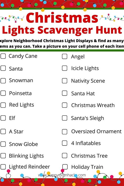 Free Christmas Lights Scavenger Hunt Ideas Home Printable Happy Mom