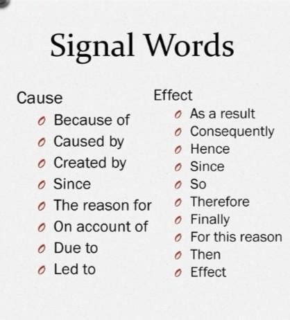 Cause And Effect Signal Words