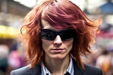 A Person With Red Hair Wearing Sunglasses Premium Ai Generated Image