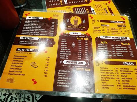 Menu at Chai Ki Chuski, Kolkata