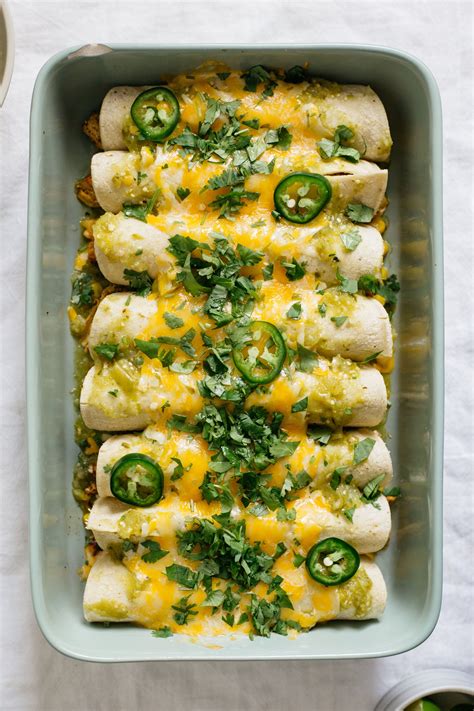 Hatch Green Chile Salsa Verde Chicken And Corn Enchiladas Mexican