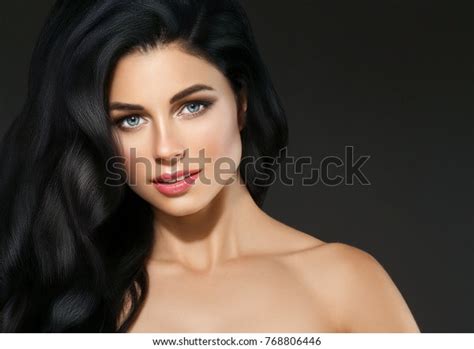Black Hair Woman Beautiful Brunette Hairstyle Foto Stok