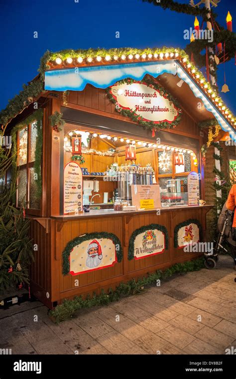 Vendor Booth Selling Gluhwein At Christmas Market Wurzburg Germany