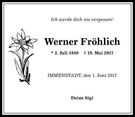 Traueranzeigen von Werner Fröhlich Augsburger Allgemeine Zeitung