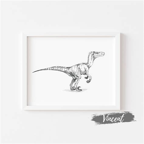 Raptor Dinosaur Sketch Drawing Printable JPEG PNG - Etsy