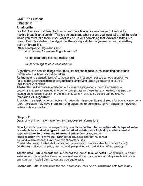 CMPT 141 Notes CMPT 141 Notes Chapter 1 An Algorithm Is A List Of