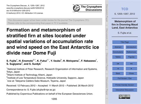 (PDF) Formation and metamorphism of stratified firn at sites located under spatial variations of ...