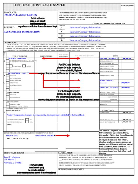 Fillable Online Example Film Permit Certificate Of Insurance COI Fax