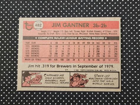 Topps Jim Gantner For Sale Online Ebay