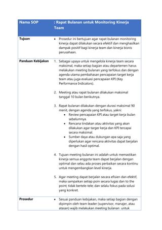 04 SOP Rapat Bulanan Monitoring Kinerja Docx