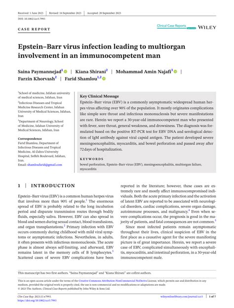 PDF EpsteinBarr Virus Infection Leading To Multiorgan Involvement In