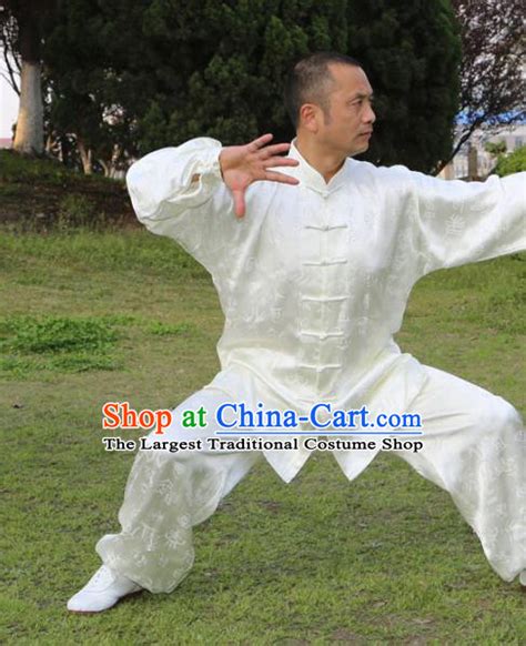 Chinese Tai Chi Kung Fu Uniforms Traditional Dragon Pattern Brown Silk