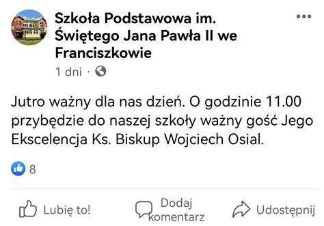 Wizyta Biskupa W Szkole Podstawowej We Franciszkowie Wniosek Fundacji