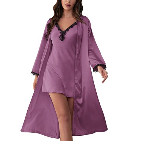 Zuwimk Nightgowns For Women Soft Women Lingerie Plus Size Satin Lace Chemise Nightgown Full