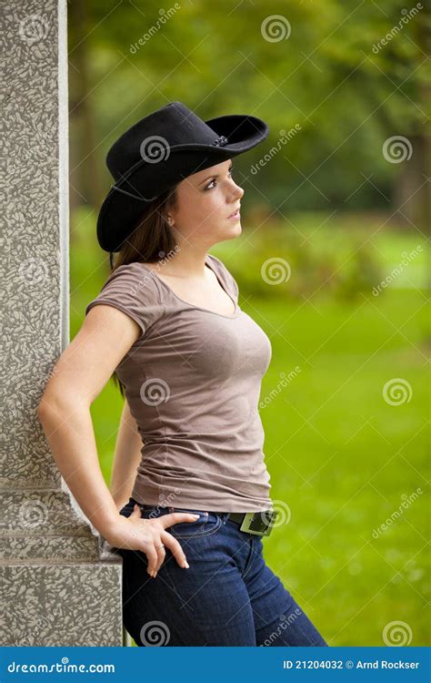Beautiful Brunette Woman With Cowboy Hat Stock Photo Image Of Eyes Brown